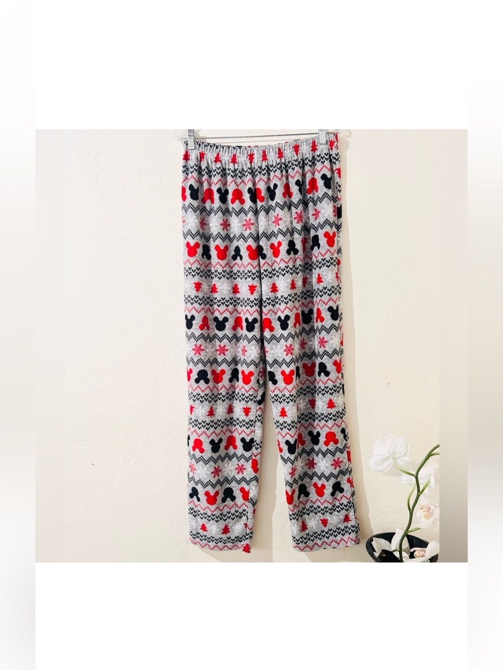 Disney Mickey Mouse Gray Fleece Christmas Holiday Pajama Pants  Large